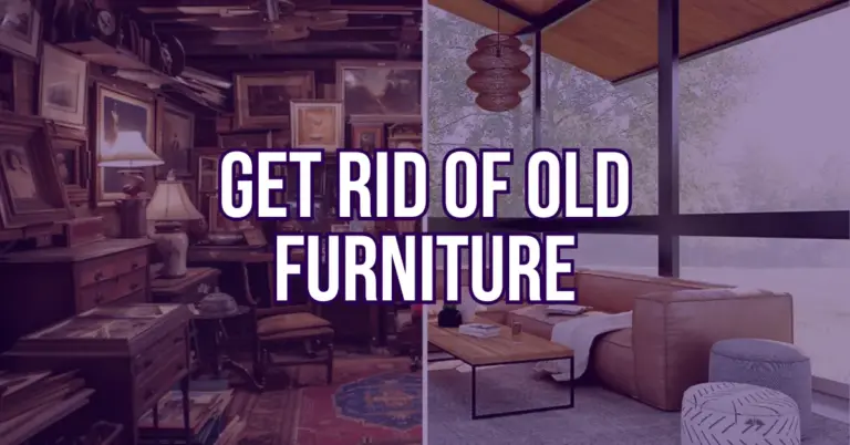 How to get rid of old furniture - A split image showing a cluttered room with old furniture on one side and a clean, organized space on the other side